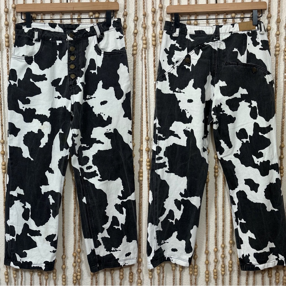 Cider Cow Print Y2K 2000s Straight Leg Denim Western Glam Rodeo High Rise Jeans
